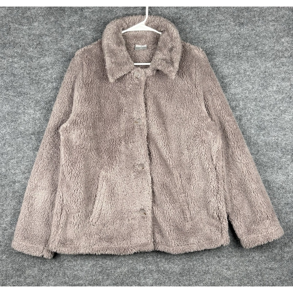 32 Degrees Heat Womens M Pink/purple Cozy Fleece Sherpa Button Jacket Coat